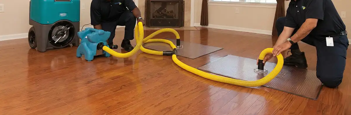 emergency water removal technicians extracting standing water from a home using professional equipment in Colorado Springs, CO