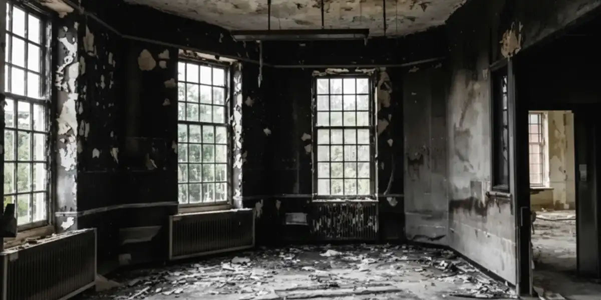 fire damage repair addressing severe interior damage and smoke residue inside a burned home in Colorado Springs, CO
