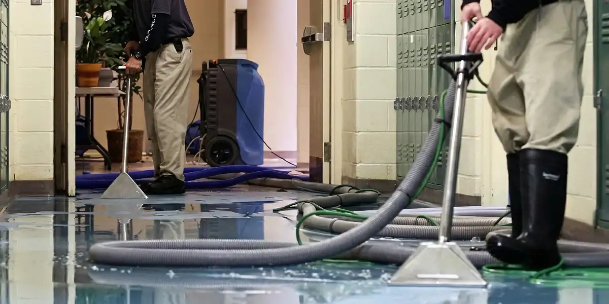 water damage restoration technicians performing professional water extraction inside a property in Colorado Springs, CO